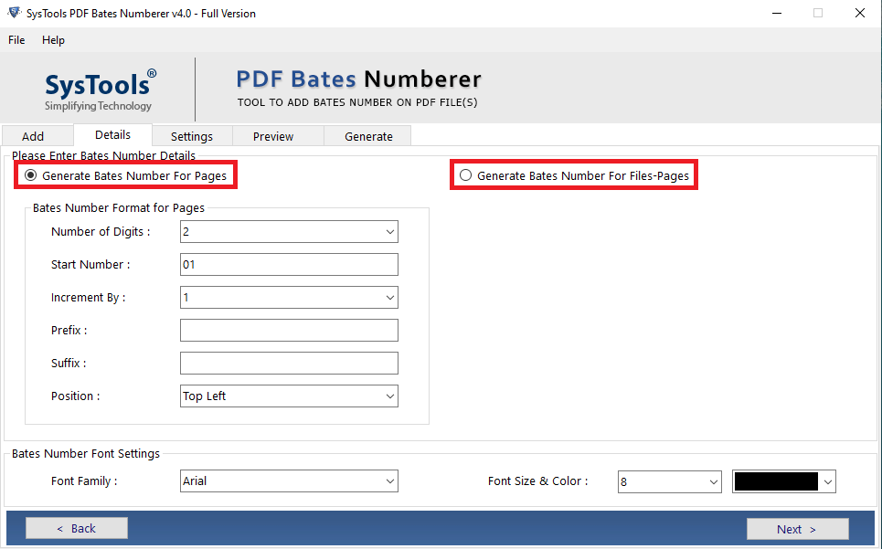Pdf page numbering software add bates number to pdf files